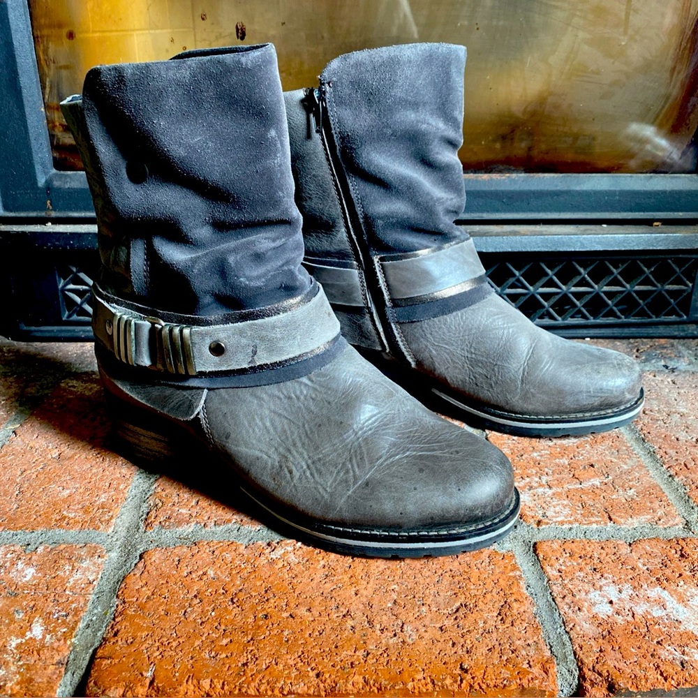 DROMEDARIS Kikka Skate Gray Leather Suede Ankle Boots Booties SZ 11 EU 42